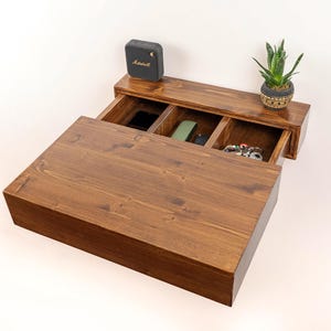 Floating Nightstand with Hidden Storage, Wall Mounted Bedside Shelf, Solid Wood Side Table for Bedroom, Secret Compartment Shelf