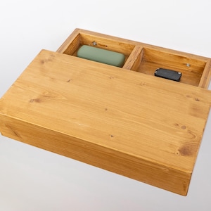 Table de chevet flottante avec espace de rangement caché, table de chevet en bois massif et coffre-fort pour armes à feu