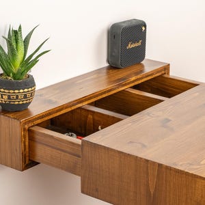 Large Solid Wood Floating Nightstand with hidden space, Bedside Table with secret Storage, Walnut color wooden shelf, Concealment shelf