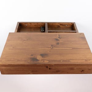 Floating Nightstand with Rails, Wooden Floating Shelf with Hidden Compartment, Wall decor shelf, Walnut color bedside table