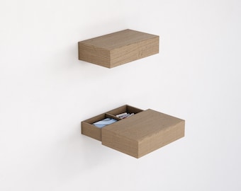 Floating Bedside Table with Secret Compartment, Wall decor, Hidden storage, Walnut color floating shelf