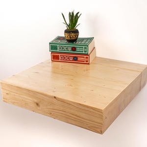 NATURAL color Large Solid Wood Nightstand, Floating Bedside Table with Hidden Compartment
