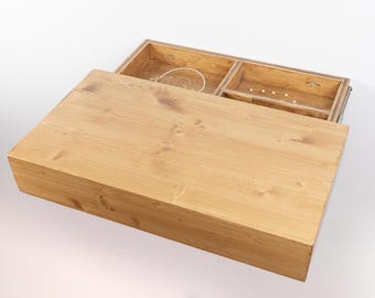 Floating Bedside Table with Rails, Solid Fir Wood Nightstand with Hidden Compartment