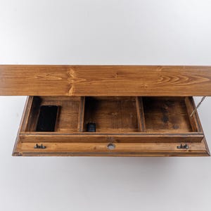 Massivholz schwebendes Regal mit versteckten Fach, Wandregal zur Aufbewahrung, rustikaler Wand Organizer, verstecktes Schubladenregal
