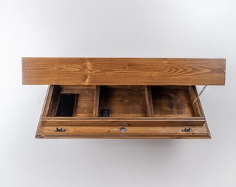 Solid Wood Floating Shelf with Hidden Compartment, Secret Storage Wall Shelf, Rustic Wall Mounted Organizer, Hidden Drawer Shelf