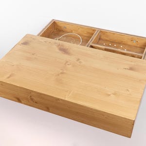 Wooden Sliding Bedside Shelf with Rails, Wallboard, Entryway organizer, Hidden drawer shelf, Natural color floating nightstand