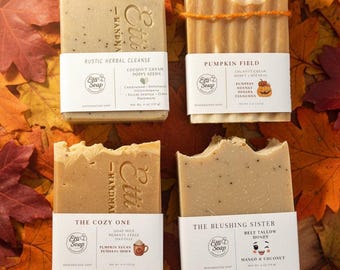 Handmade Fall Soap Collection, Set of 4 Artisan Soaps | Handmade Soap Gift Set, Goat Milk Soap, Tallow Soap