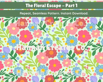 The Floral Escape Part 1 | Repeat Seamless Pattern for Small Business Products | Instant Download | Fabric | PNG | Flower Print
