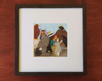 Mole King ~ Original gouache painting on paper ~ Square watercolour ~ Animal art folktale ~ Children book illustration ~ Annalisa Salis