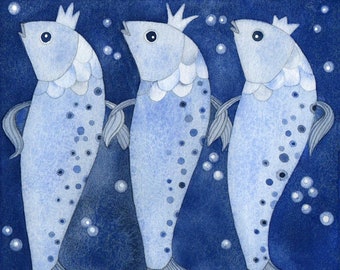 Forelle Kunstdruck ~ Karierte blaue Illustration ~ Aquarell ~ Sardinien ~ Kinderzimmer ~ Illustration Annalisa Salis