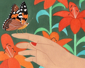 Balkis und der Schmetterling ~ 15 x 15 cm signierter Kunstdruck ~ Persische Märchen Wanddeko ~ Annalisa Salis