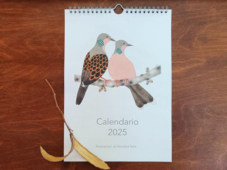 Bird Calendar 2025 A4 Illustrated Wall Calendar 21x29.7cm Moon Phases