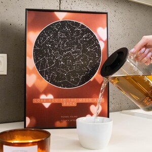 Carte des étoiles personnalisée coeur rose