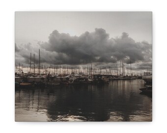 French Riviera Marina Canvas Wall Art – Scenic View Over Luxury Yachts and Coastal Beauty