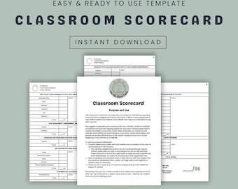 May include: A printable classroom scorecard template with the title "Classroom Scorecard" and the text "Purpose and Use". The scorecard is designed to help teachers track classroom progress and provide feedback to students.