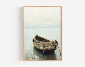 Fishing Boat, DIGITAL DOWNLOAD, Minimalist Seascape Oil Painting, Jesus Boat Art, Christian Wall Art, Rustic Nautical Print, Bible Print