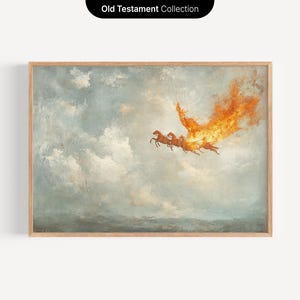 Elijah’s Chariot of Fire, Vintage Oil Painting Digital Download, Minimalist Christian Wall Art, Bible Story Print, Divine Mystery Decor