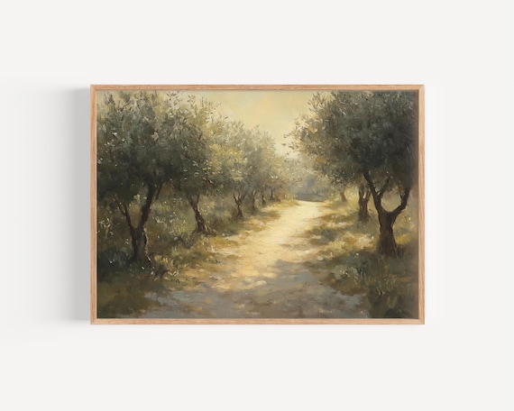Garden Path of Light, Olive Tree Landscape DIGITAL DOWNLOAD, Resurrection Morning Art, Christian Wall Art, Modern Christian Art, Faith Print