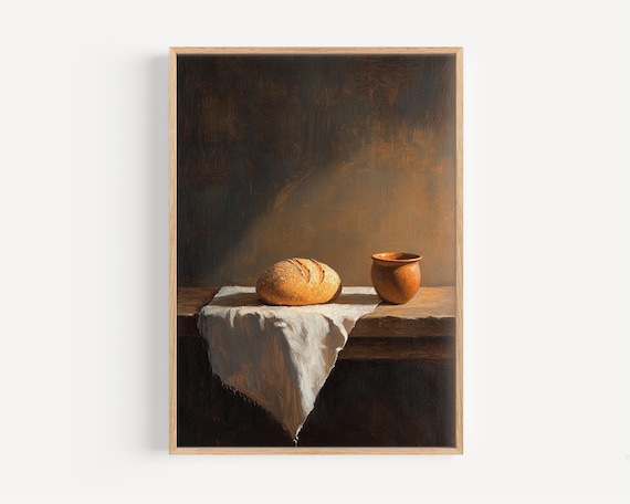 Last Supper Bread and Wine, DIGITAL DOWNLOAD, Minimalist Oil