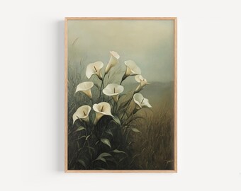 Consider the Lilies, Floral Bible Art DIGITAL DOWNLOAD, Minimalist Oil Painting, Christian Wall Art, Elegant Scripture Decor, Lily Painting