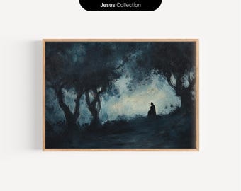 Gethsemane Night Prayer, Garden of Gethsemane DIGITAL Oil Painting, Jesus in Solitude, Bible Wall Art, Christian Vintage Printable