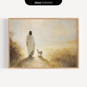 Jesus Leaves the 99, Digital Download, The Lost Sheep Painting, Christian Wall Art, Minimalist Bible Art, Good Shepherd Print, Oil Painting