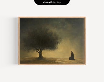 Jesus Praying, Digital Download, Gethsemane Painting, Minimalist Oil Painting, Christian Wall Art, Bible Scene, Faithful Prayer, Jesus Art