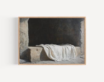Empty Tomb of Christ, Resurrection Morning DIGITAL DOWNLOAD, Minimalist Oil Painting, Easter Christian Wall Art, Modern Bible Print, Vintage
