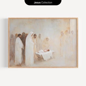 Nativity Scene Painting, Digital Download, Birth of Jesus Painting, Holy Family Art, Christian Wall Art, Minimalist Bible Print, Modern Art
