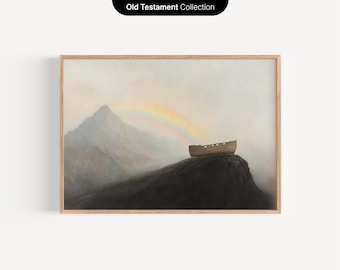 Impression de la Bible de l'arche de Noé, téléchargement numérique, art de Noé, art chrétien minimaliste, art mural biblique, promesse de Dieu arc-en-ciel, impression de foi chrétienne