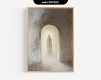Risen Christ Easter Morning, DIGITAL DOWNLOAD Resurrection of Jesus, Easter Christian Art, Minimalist Oil Painting, Christian Wall Art