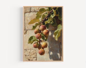 Rama de higuera, fruta bíblica (DESCARGA DIGITAL), arte de la parábola de Jesús, bodegón rústico, decoración mural cristiana, lámina de corte antigua