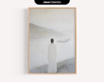 Jésus le Bon Pasteur, TÉLÉCHARGEMENT NUMÉRIQUE, art chrétien minimaliste, berger fidèle, art mural biblique moderne, chrétien imprimable,