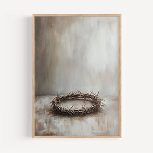 Crown of Thorns, DIGITAL DOWNLOAD, Minimalist Christian Art, Jesus Sacrifice, Neutral Bible Painting, Christian Wall Art, Modern Bible Print
