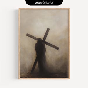 Jesus Carrying the Cross, Digital Download, Minimalist Oil Painting, Christian Wall Art, Passion of Christ, Sacrifice Faith Art, Bible Art
