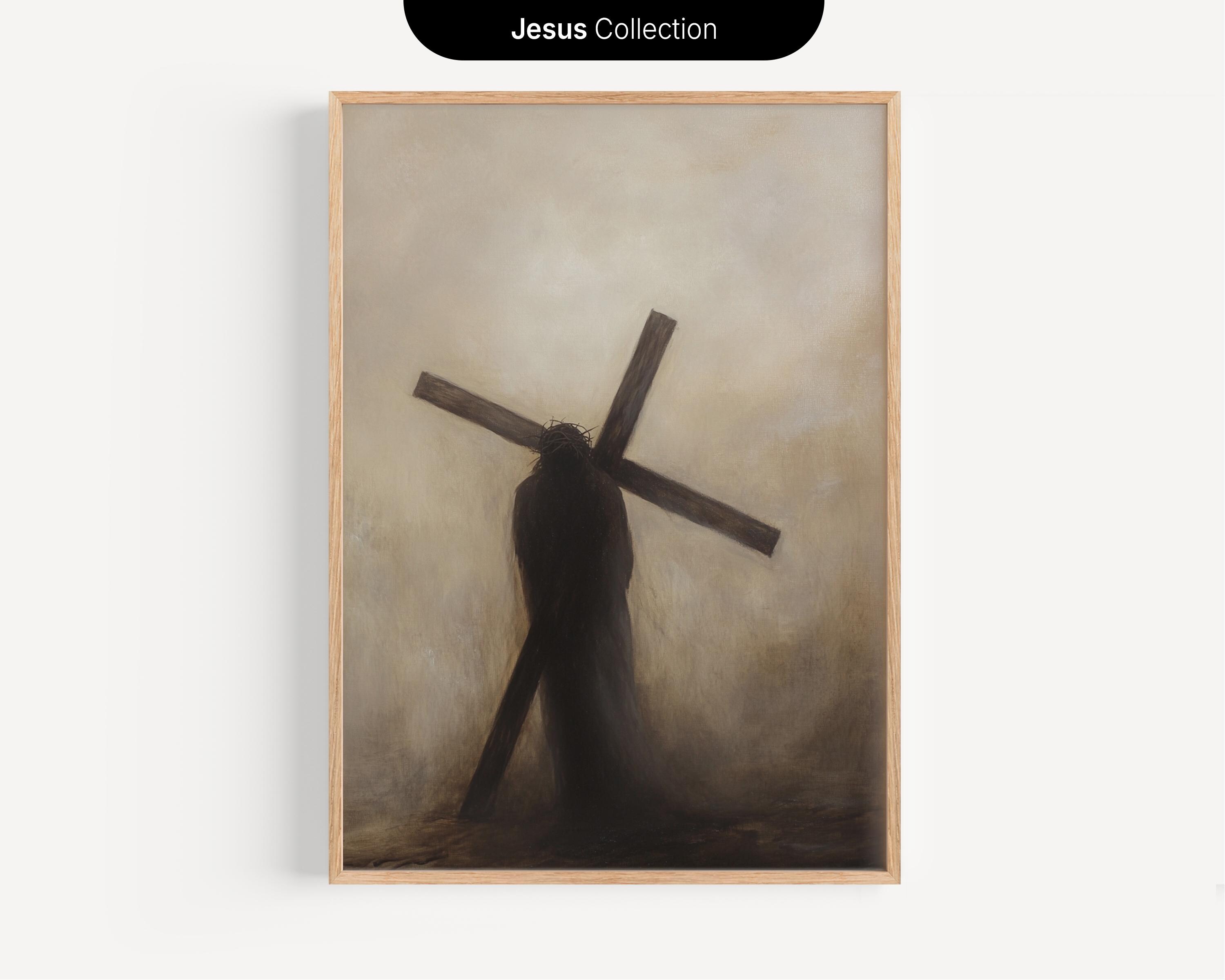 Jesus Carrying the Cross, Digital Download, Minimalist Oil Painting, Christian Wall Art, Passion of Christ, Sacrifice Faith Art, Bible Art