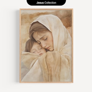 Mary Holding Baby Jesus, DIGITAL DOWNLOAD, Watercolor Art, Christian Art, Nativity Scene, Mother and Child, Bible Story, Religious Decor