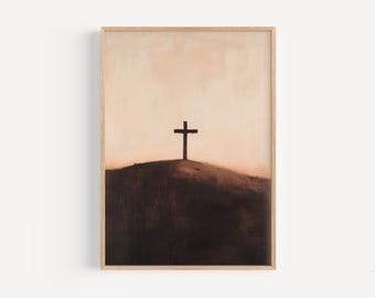 Cruz de Jesús en una colina, descarga digital, arte mural cristiano minimalista, impresión de la cruz de Jesús, obra de arte moderna de Jesús, decoración de fe, impresión de cruz