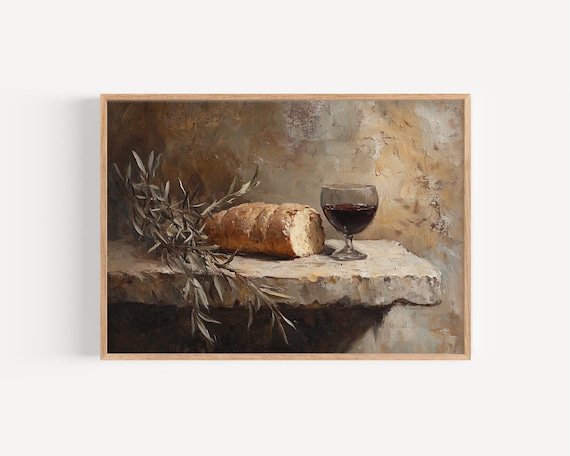 Communion Still Life, Bread and Wine DIGITAL DOWNLOAD, Oil
