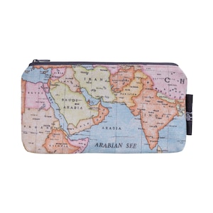 Estuche para lápices rectangular con diseño de mapa del mundo rígido y diseño de algodón.