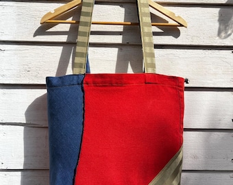 Borsa tote in cotone riciclato: borsa a tracolla patchwork vintage fatta a mano
