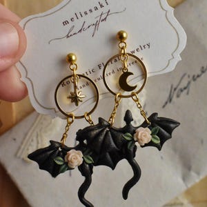 Dragon Fantasy Earrings, Bookish Romantasy Jewelry, Floral Dragon Dangle Earrings