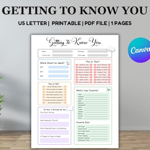 Getting To Know You Printable PDF, Coworker Questionnaire, All About Me Survey, Employee Favorite Things Survey, Get to Know My Team Survey
