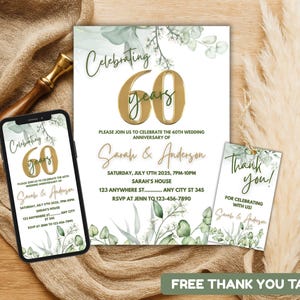 60 Year Anniversary Invite, Wedding Anniversary Invitation, Celebrating 60 Years, 60th anniversary gift for husband, Keepsake Invitation
