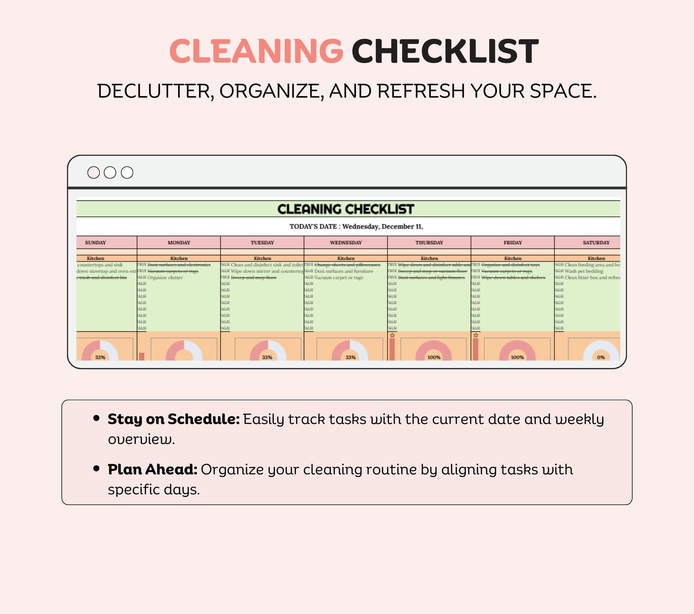 Cleaning Checklist Excel Spreadsheet Google Sheet, Cleaning Schedule ...