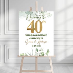 Jahrestag Willkommensschild Vorlage, bearbeitbares Willkommensschild zum 40. Hochzeitsjubiläum, Dekoration zum 40