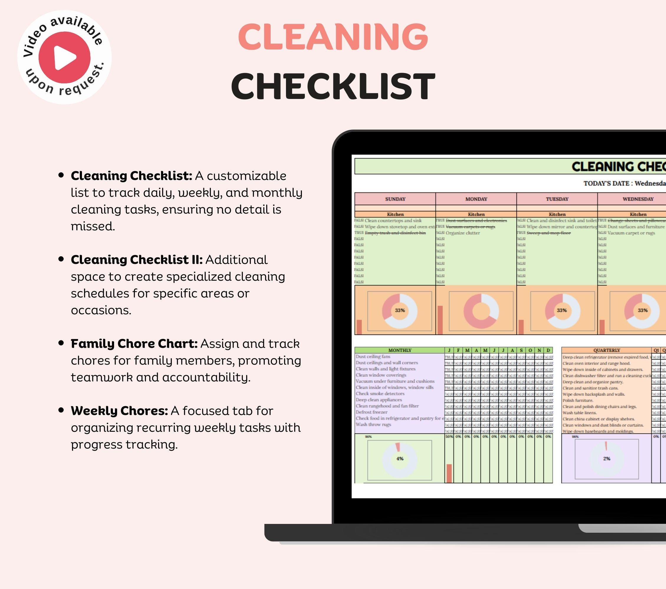 Cleaning Checklist Excel Spreadsheet Google Sheet, Cleaning Schedule ...