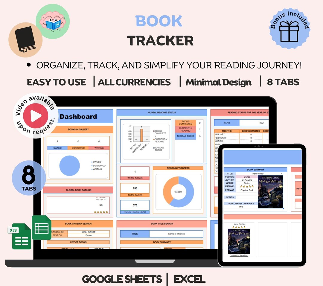 Book Tracker & Reading List Planner Google Sheets, Excel Reading ...