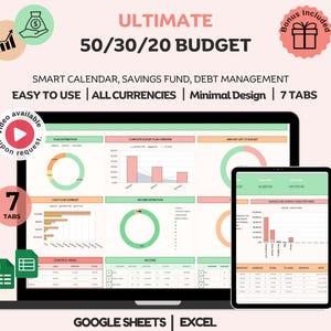 50/30/20 Budget Spreadsheet Excel Google Sheets, Monthly Budget planner, Budget Template, Weekly Budget Savings and Expense Tracker