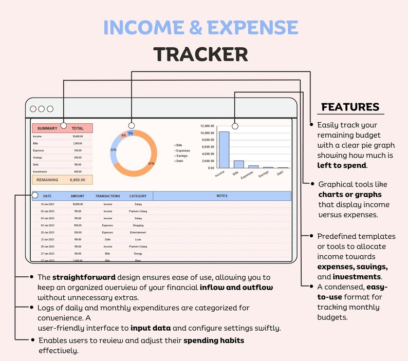 Income and Expense Tracker Spreadsheet, Personal Financial Planner ...